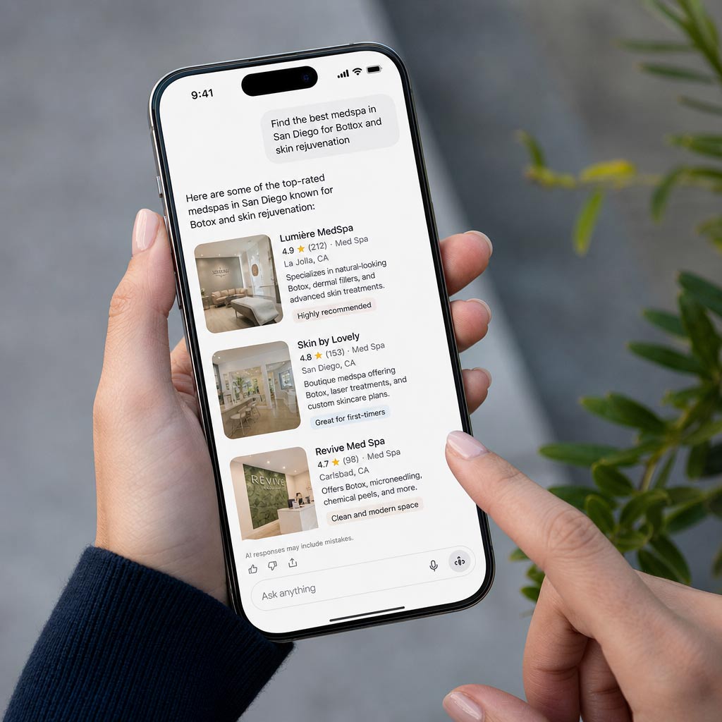 user searching for botox using ai search on phone
